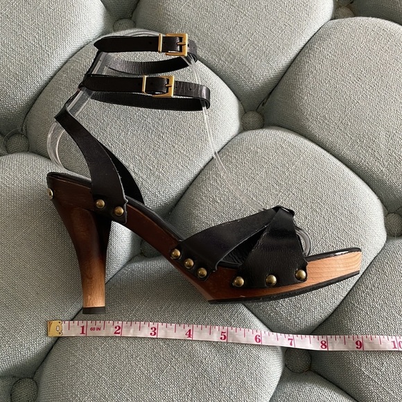 7 For All Mankind Black Leather Sandals with Wooden Ombré Heels - Picture 16 of 16